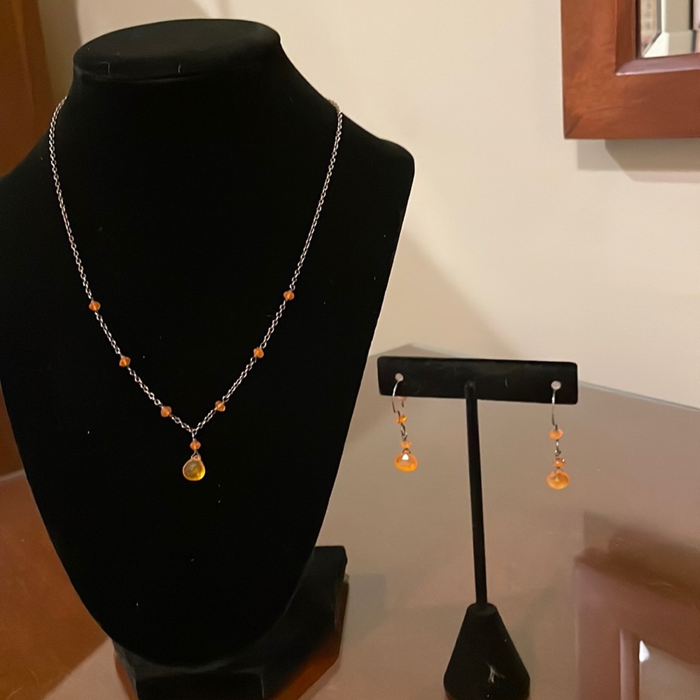Artist-made Amber-colored Necklace & Earrings Set